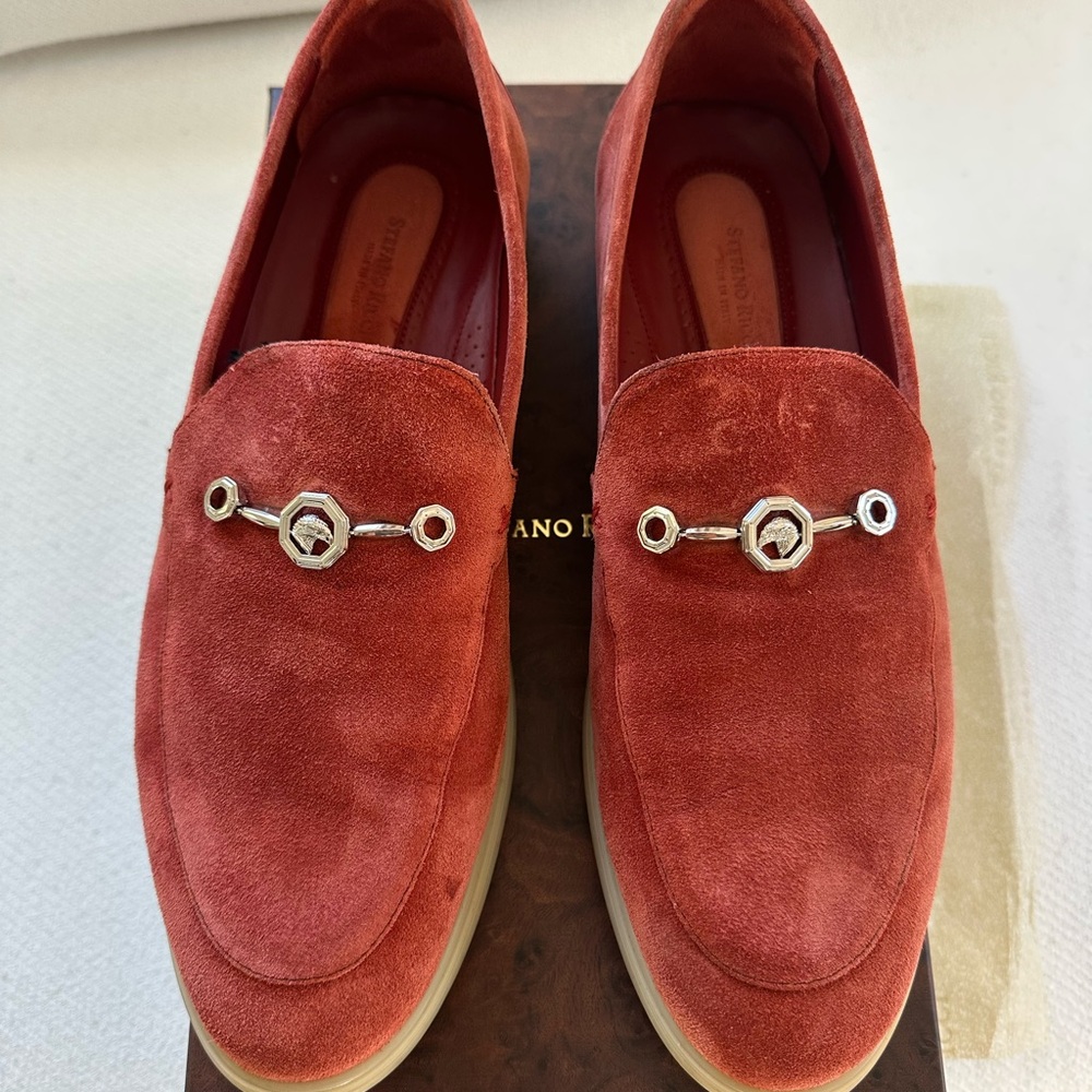 Stefano Ricci Rust Suede Loafers with Silver Accents